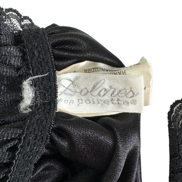 Vintage 70s Dolores For Poirette Black Sleepwear Jumpsuit Medium Lace Gold Satin - Picture 6 of 8